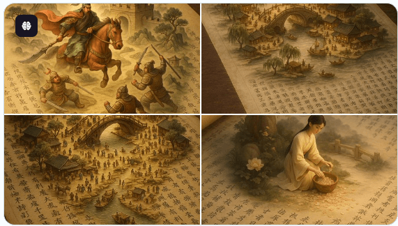 古代卷轴上浮现迷你-3D-场景-1 精选AI Prompt提示词示例：激发你的创作灵感（持续更新）