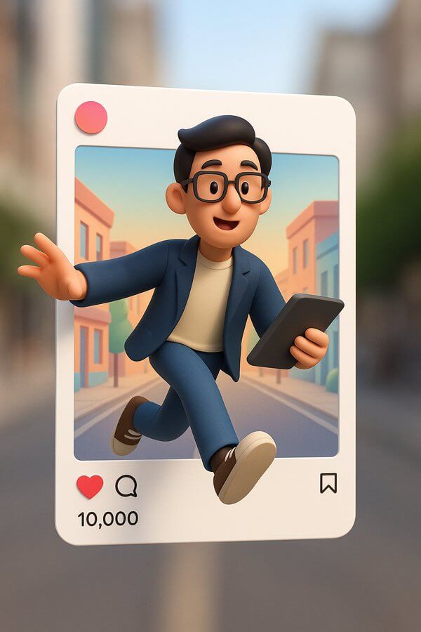 帖子框架中跑出来的卡通风格-3D-插图-1 精选AI Prompt提示词示例:激发你的创作灵感(持续更新)