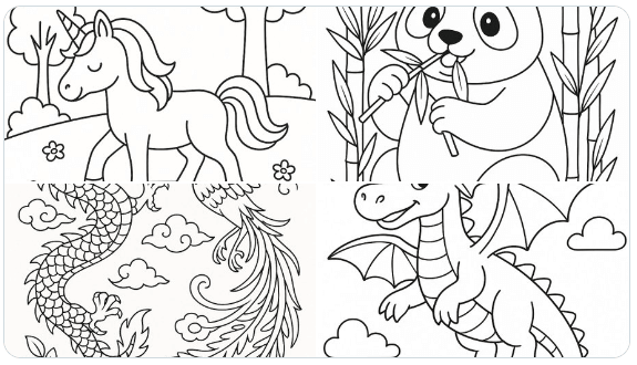 涂色插画-1 精选AI Prompt提示词示例：激发你的创作灵感（持续更新）