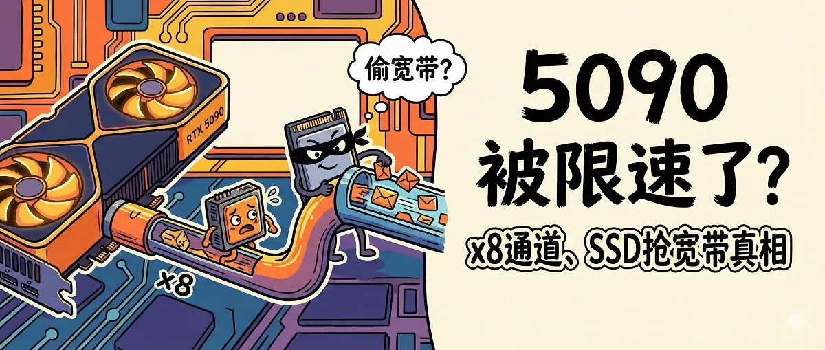 RTX 5090 為什麼只跑 PCIe Gen5 x8？Gen5 NVMe 會偷你 GPU 頻寬嗎？