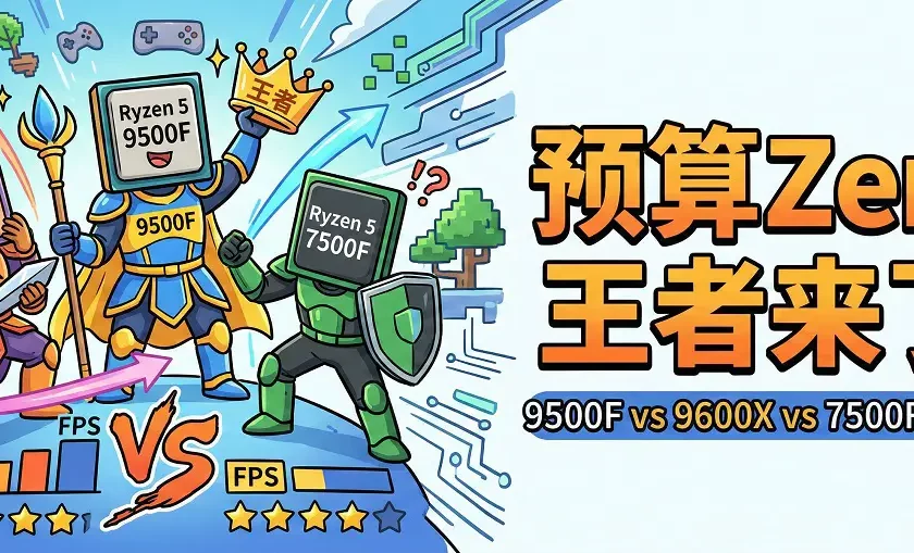 Ryzen 5 9500F vs 9600X vs 7500F游戏对比：预算Zen 5王者来了？