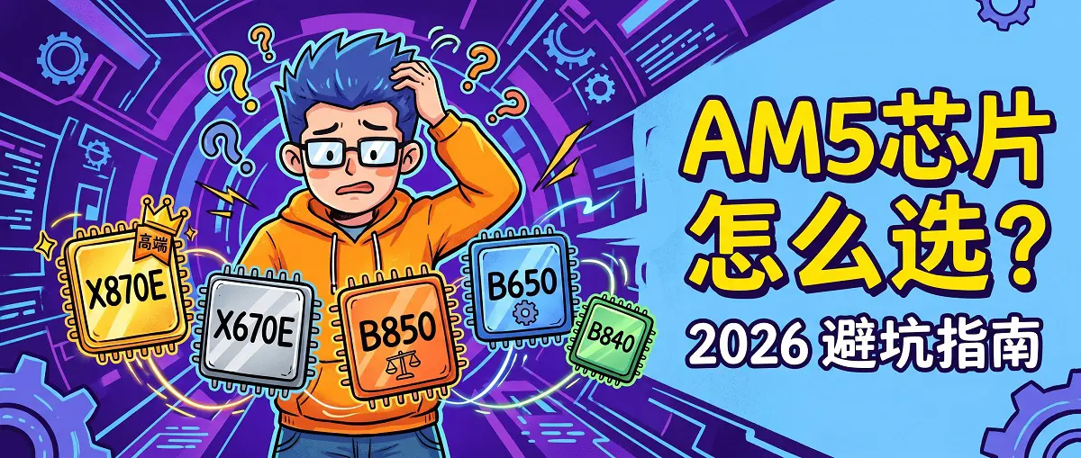 AM5 芯片组终极对比 2026：X870E vs X670E vs B850 vs B650 vs B840 到底该选哪个？