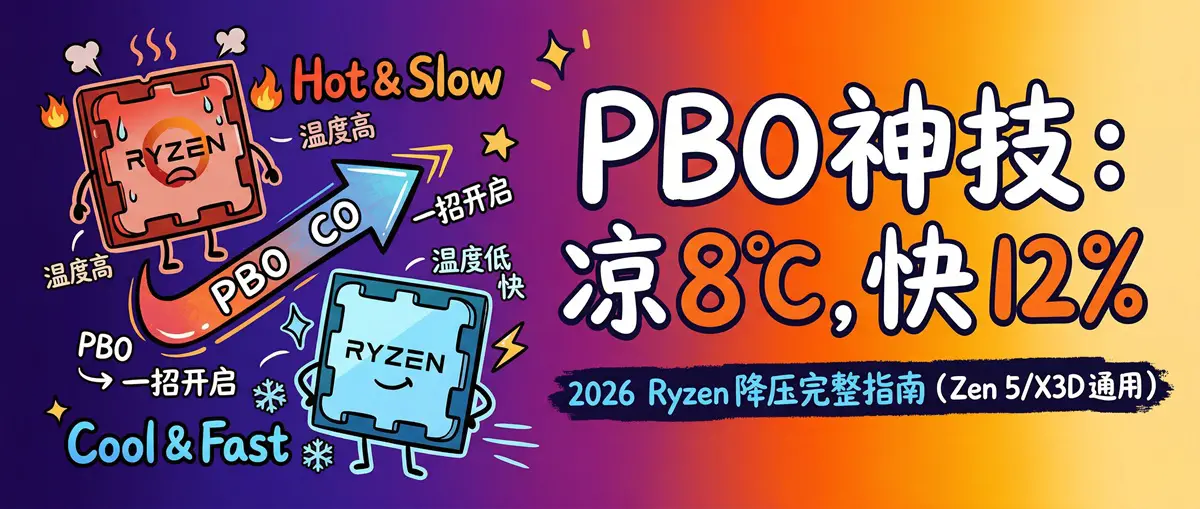 2026 Ryzen PBO Curve Optimizer 降压完整指南：一招让你的 Ryzen 凉 8℃、多核快 12%（Zen 5 / X3D 通用）