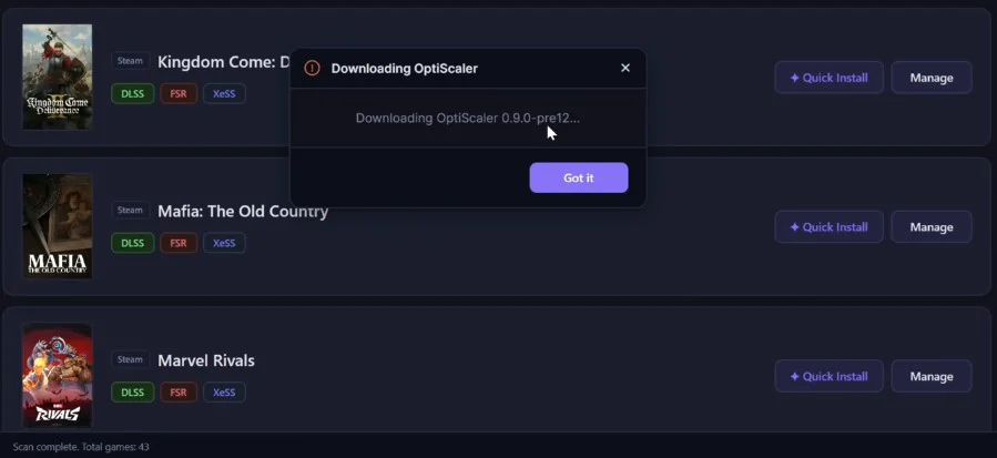 再见手动复制DLL!Optiscaler Client 让 GTX 1080 / RX 6700 轻松用上 FSR4 INT8 3 processed 2026 04 03 155021