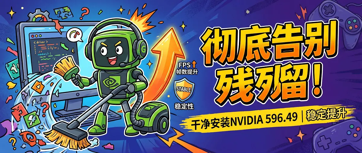 如何干净安装 NVIDIA 596.49 驱动？告别残留、提升游戏帧数稳定性的正确姿势